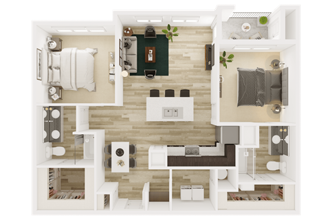 Floor plan for 2 beds, 2 baths, 1196 sqft